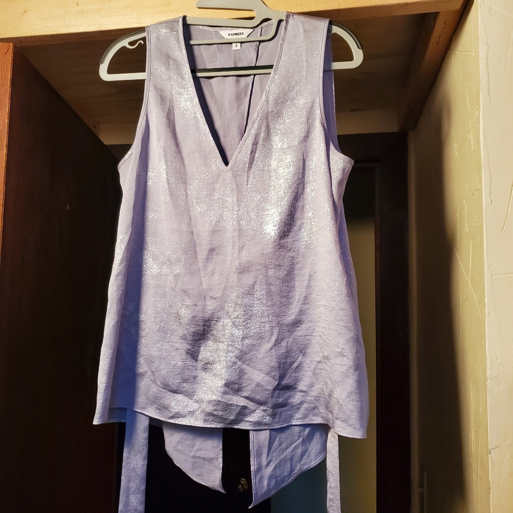 EUC Express Small Shimmer V-Neck Tank Top with Tie in Back